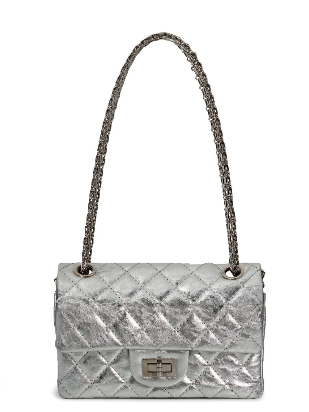 CHANEL Metallic Silver Quilted Chain-Handle Shoulder Bag